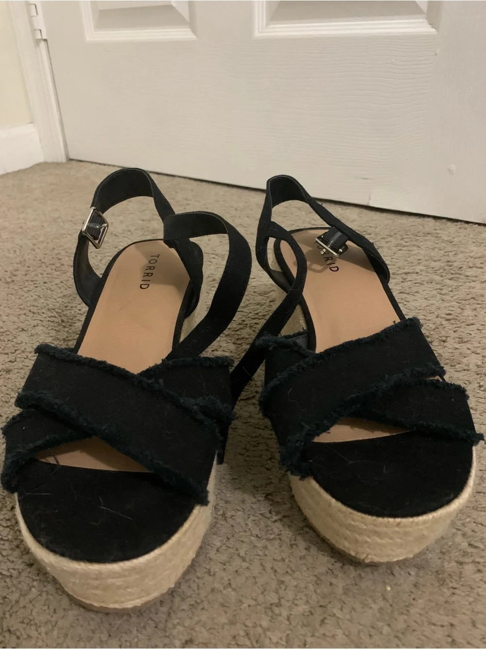 torrid Black Espadrille Platform Sandals with Frayed Cross Straps